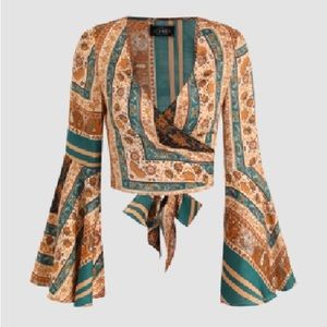 Cider Geo Print Floral Crop Blouse